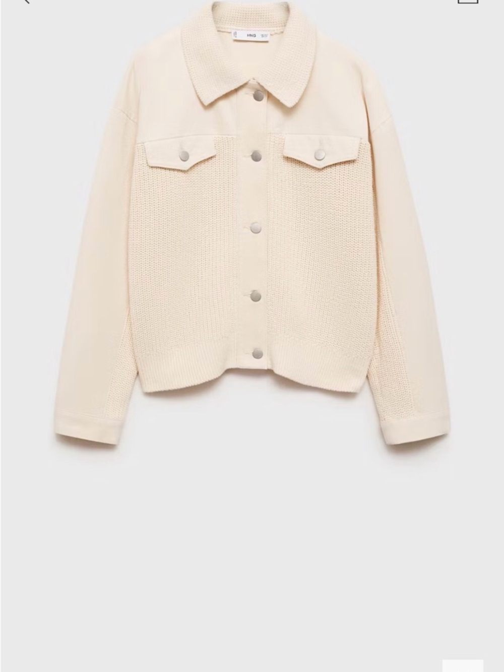 Mango Cream Knit-Panel Jean Jacket